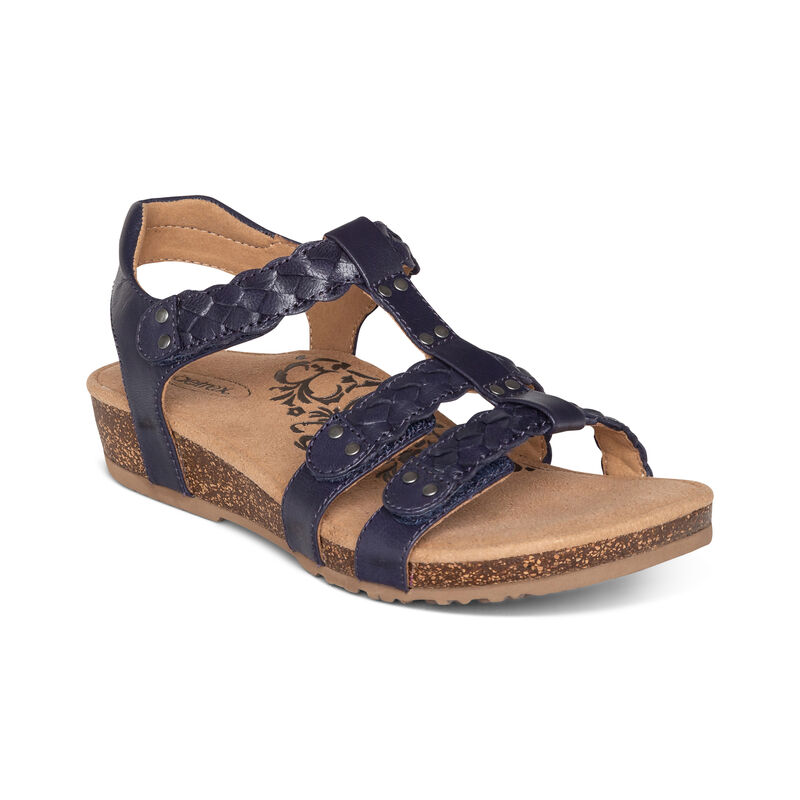 Aetrex Womens Reese Adjustable Gladiator Sandals Navy - W0voGVXoq